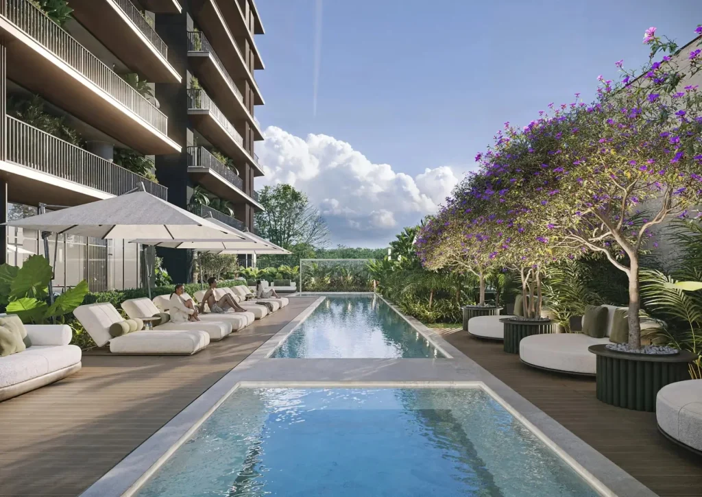 Piscina externa do NAEEM, empreendimento residencial em Pinheiros, São Paulo